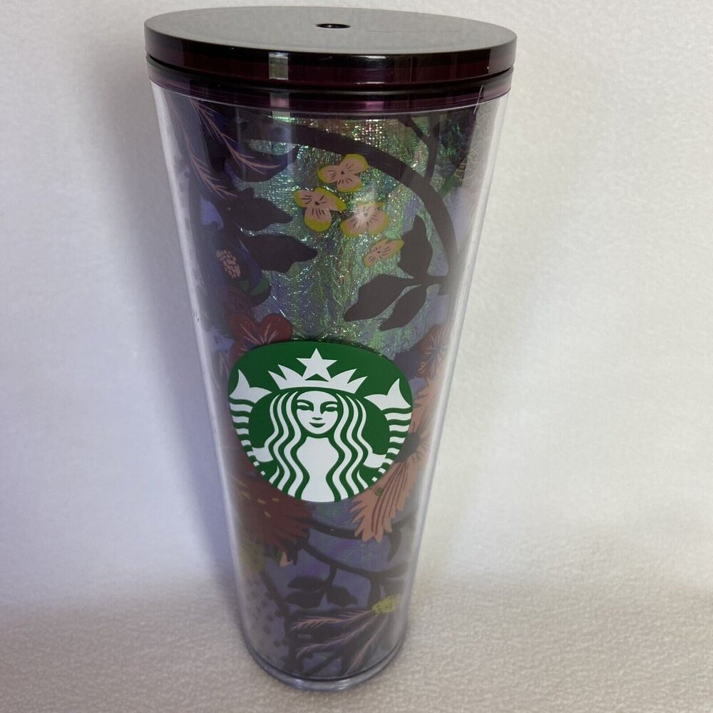 Starbucks Tumbler Rising Floral Foil Leaves Autumn 24oz Cold Cup Fall 2021